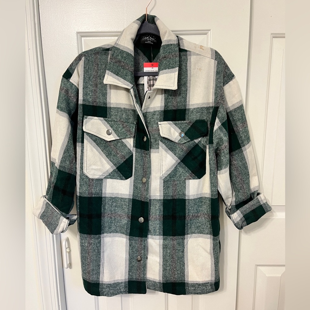 New green and white flannel shacket